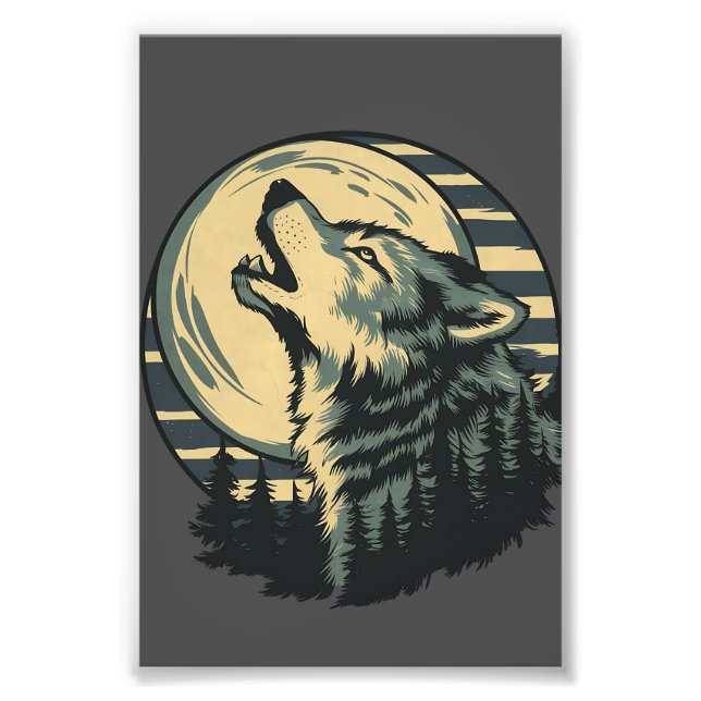 Teal Howling Wolf Moon Art Fotodruck (Vorne)