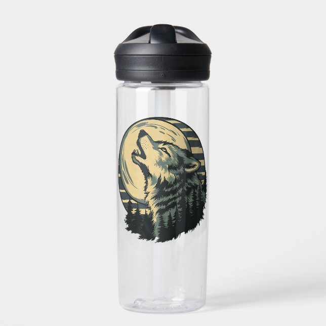Teal Howling Wolf Moon Art Trinkflasche (Vorderseite)