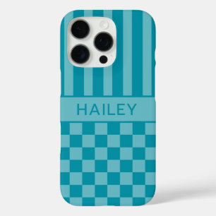 Teal kariert gestreift personalisiert iPhone 16 pro hülle