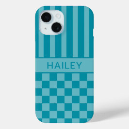 Teal kariert gestreift personalisiert Case-Mate iPhone hülle