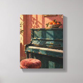 Teal Klavier mit Mandarinen Musikalischer Stillleb Leinwanddruck