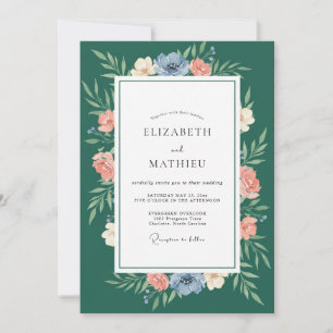 Teal-Korallen-Kranz-Hochzeit Einladung