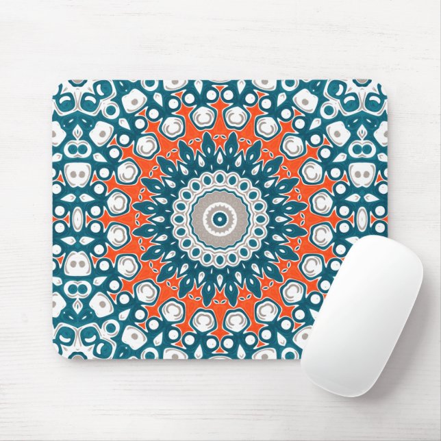 Teal-Korallen-Modernes-Mandala-Schreibtisch-Muster Mousepad (Mit Mouse)