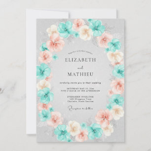 Teal Korallenblüten-Hochzeit Einladung