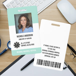 Teal Krankenhaus Medizinischer Mitarbeiter Logo Fo Ausweis