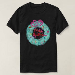 Teal-Kranz Retro-Weihnachten T-Shirt