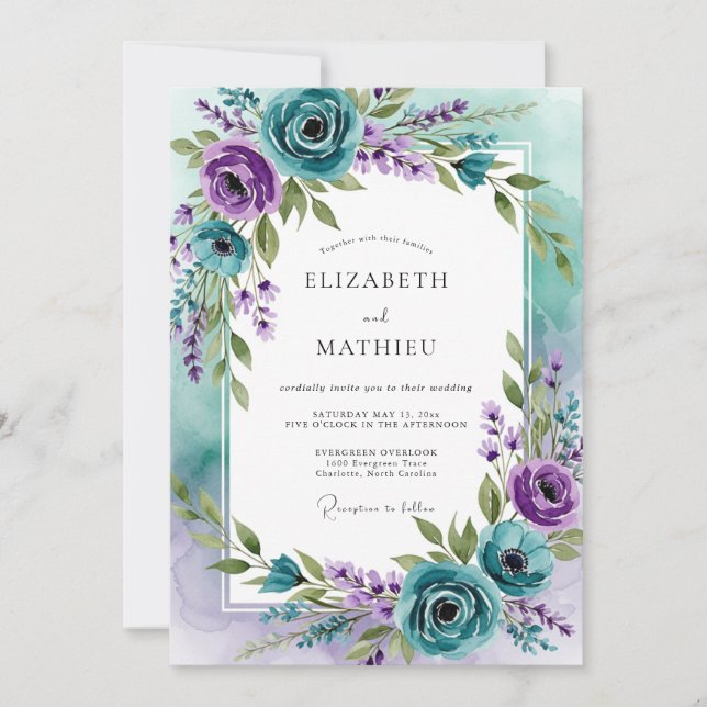 Teal Lavender Captivating Spring Wedding Einladung (Vorderseite)