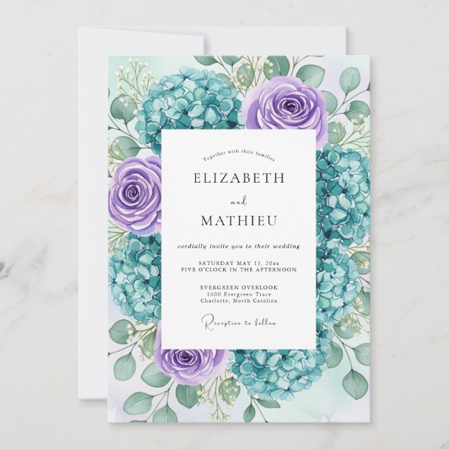 Teal Lavender Lush Spring Wedding Einladung (Vorderseite)