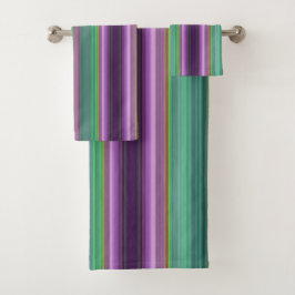 Teal Lavender Orange Purple Stripes Badhandtuch Set