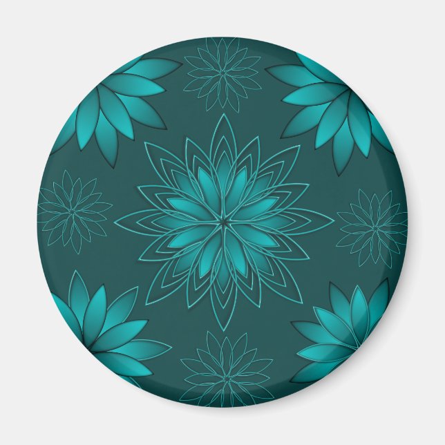 Teal Leaf Mandala-Design auf Dunkelcyan Magnet (Vorne)