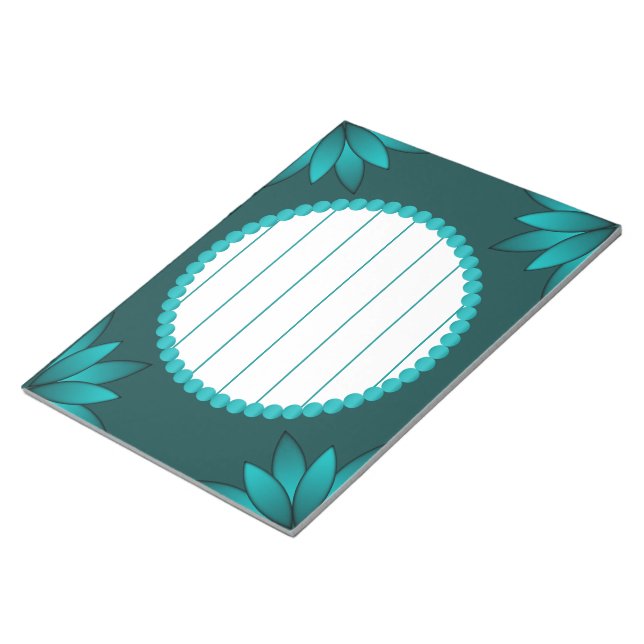 Teal Leaf Mandala Design on Dark Cyan Notizblock (angewinkelt)