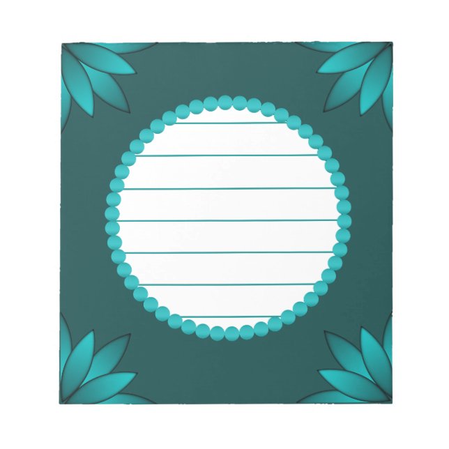 Teal Leaf Mandala Design on Dark Cyan Notizblock (Vorderseite)