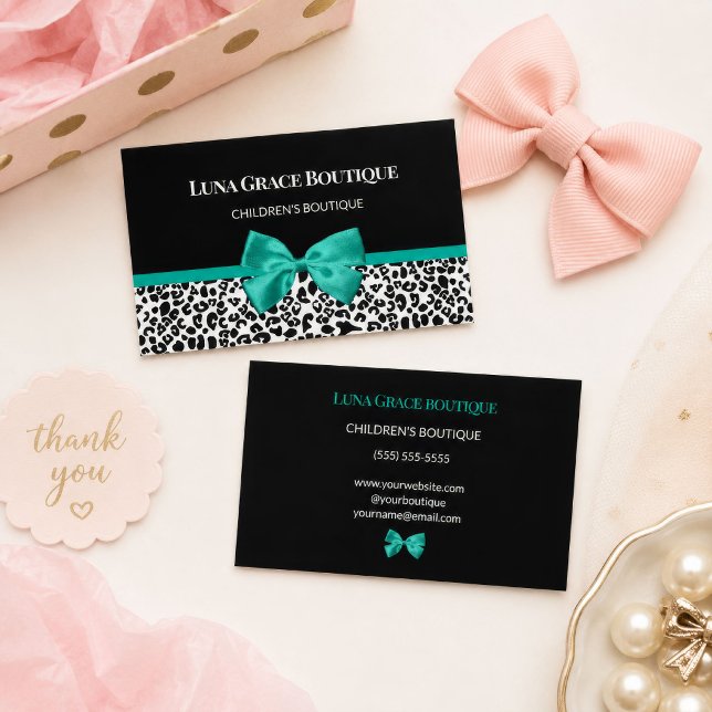 Teal Leopard Kinderboutique Visitenkarte (Teal Leopard Children’s Boutique Business Card
)