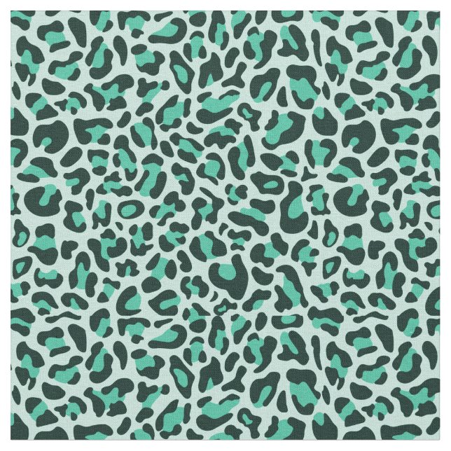 Teal Leopard Print Trendy Retro Fabric Stoff (Nahaufnahme)