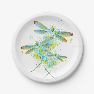 Teal Libellen-Spritzer  Pappteller