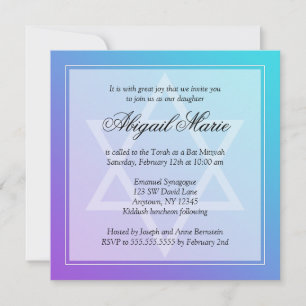 Teal Lila Davidstern Bat Mitzvah Platz Einladung