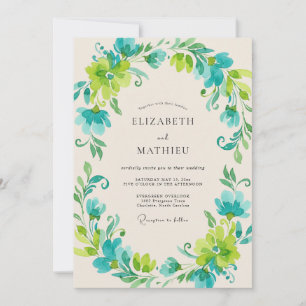 Teal-Limonen-Kranz-Hochzeit Einladung