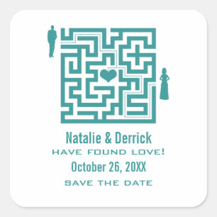 Teal Love Labyrinth Save the Date Aufkleber