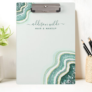 Teal Luxe Glitter Achat Geode Chic Klemmbrett