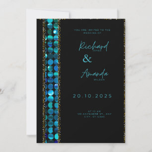 Teal Luxe Mosaik Schwarze Luxus-Hochzeitseinladung Einladung