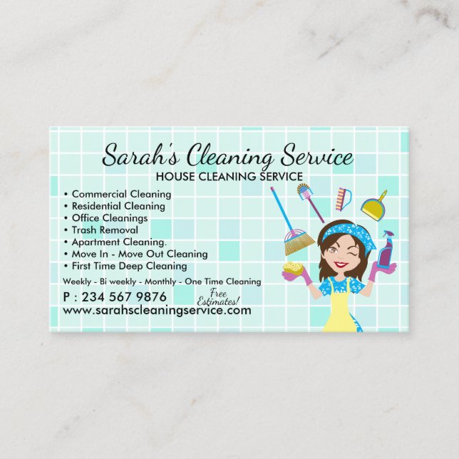 Teal Maid Janitorial Lady House Cleaning Service Visitenkarte (Vorderseite)