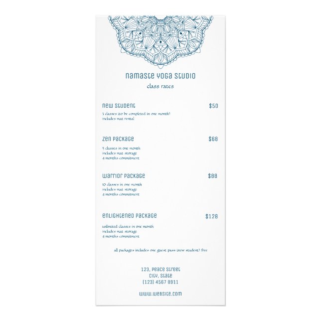 Teal Mandala Yoga Reiki Massage Handrawn Mandala Werbekarte (Vorne)