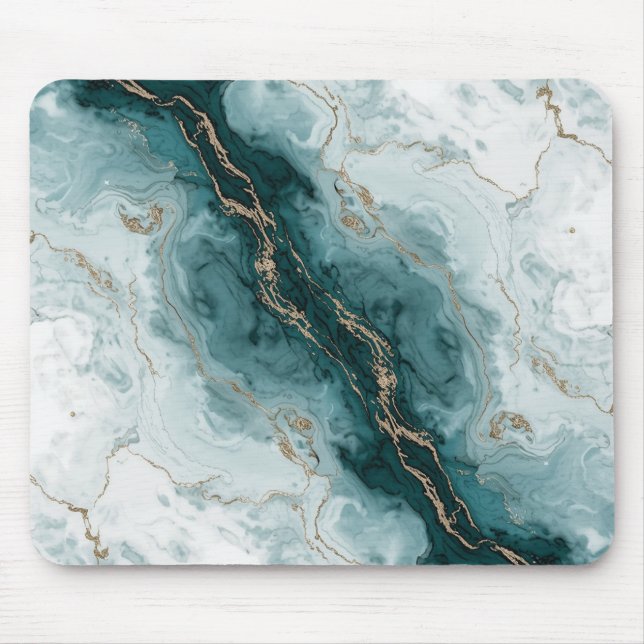 Teal Marble & Gold Vein Mousepad (Vorne)