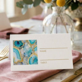 Teal Marble Gold Vein Place Cards Platzkarte