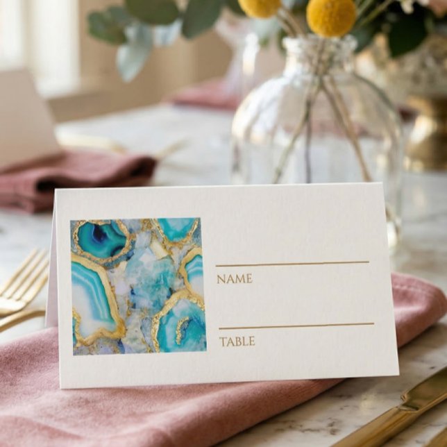 Teal Marble Gold Vein Place Cards Platzkarte (Von Creator hochgeladen)