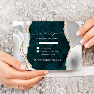 Teal Marble, White & Gold Achat Hochzeits-RSVP Einladung