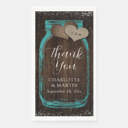 Teal Mason Jar Rustic Wood Thank You Wedding Serviette
