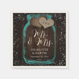 Teal Mason Jar Wood Mr. & Mrs. Wedding Serviette