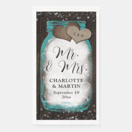 Teal Mason Jar Wood Rustic Wedding Serviette