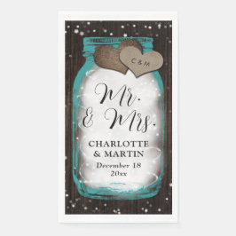 Teal Mason Jar Wood Stars Rustic Winter Wedding Serviette