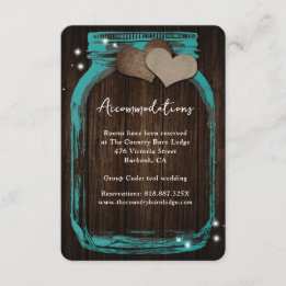 Teal Mason Jar Wood Wedding Accommodation Card Begleitkarte
