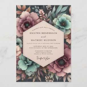 Teal & Mauve Moody Bloom Hochzeit Einladung