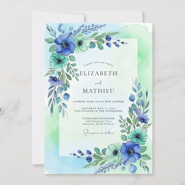 Teal Mint Ethereal Spring Wedding Einladung (Vorderseite)