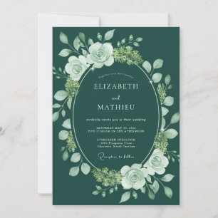 Teal-Minze-Kranz-Hochzeit Einladung