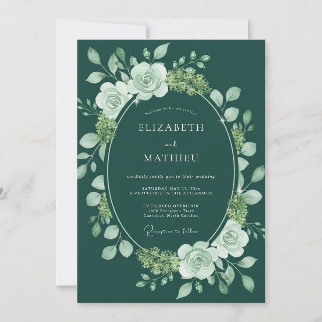 Teal-Minze-Kranz-Hochzeit Einladung (Vorderseite)