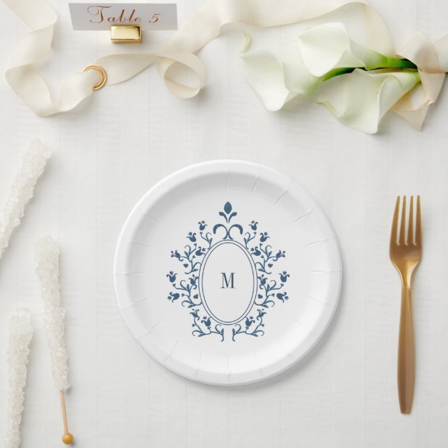 Teal Monogram Plate Pappteller (Hochzeit)