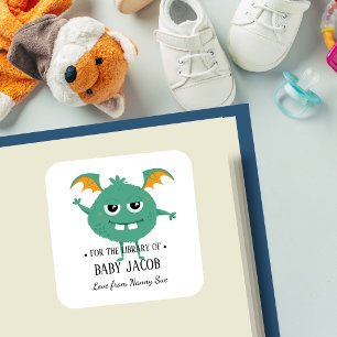 TEAL Monster Baby Kleinkind personalisiertes Buchs Quadratischer Aufkleber