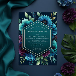 Teal Moody Bloom Hochzeit Einladung