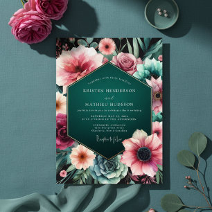 Teal Moody Floral Elegance Hochzeit Einladung