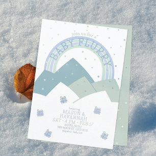 Teal Mountain Snow Flurry Baby Shower Einladung