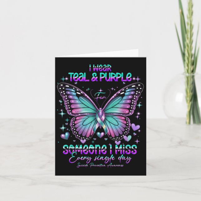 Teal N Purple Butterfly Suicide Prevention Awarene Karte (Vorderseite)