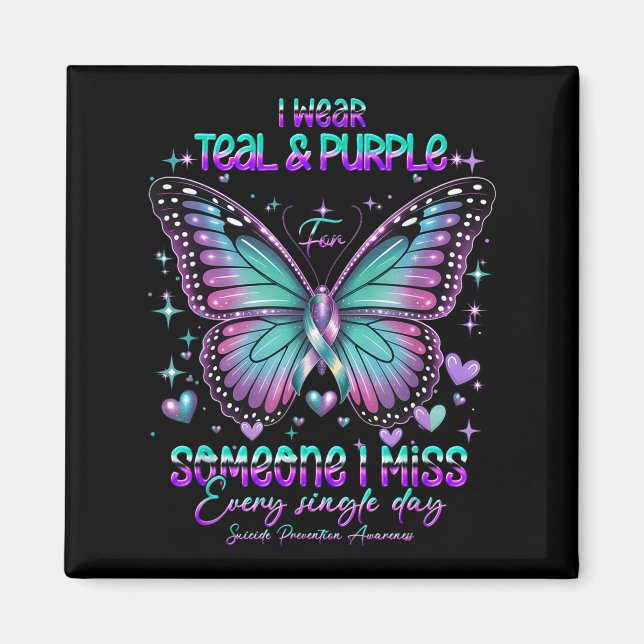 Teal N Purple Butterfly Suicide Prevention Awarene Magnet (Vorne)