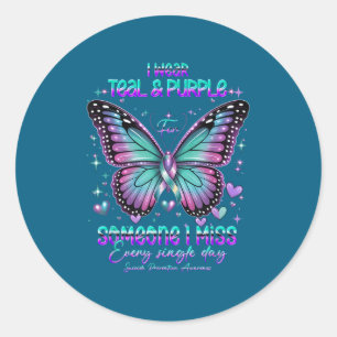 Teal N Purple Butterfly Suizidpräventionsbewusstse Runder Aufkleber
