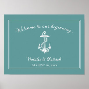 Teal Nautical Anchor Wedding Poster