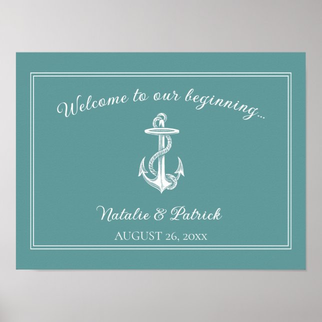 Teal Nautical Anchor Wedding Poster (Vorne)