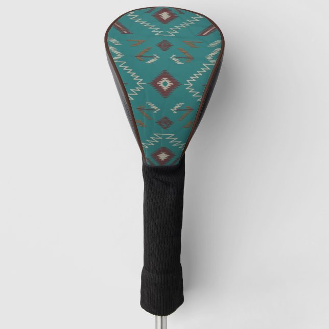 Teal Navajo Tribal Geometric Pattern Golf Headcover (Vorderseite)